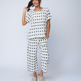 Mare Boxy Cropped Shirt Ikat Squares - Natural Black