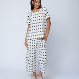 Mare Boxy Cropped Shirt Ikat Squares - Natural Black