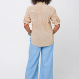 Good Girlfriend Shirt with Ruffle Trim Menswear Stripe Mocha