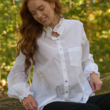 Good Girlfriend Shirt Long Sleeve with Ruffle Trim White