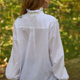 Good Girlfriend Shirt Long Sleeve with Ruffle Trim White