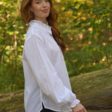 Good Girlfriend Shirt Long Sleeve with Ruffle Trim White