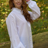Good Girlfriend Shirt Long Sleeve with Ruffle Trim White