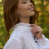 Good Girlfriend Shirt Long Sleeve with Ruffle Trim White