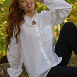 Good Girlfriend Shirt Long Sleeve with Ruffle Trim White
