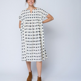 Meadow Dress - Ikat Squares Natural Black