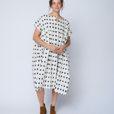 Meadow Dress - Ikat Squares Natural Black
