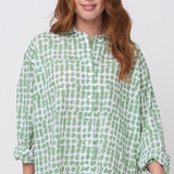 Relaxed Boyfriend Shirt Messy Dot - Watercress