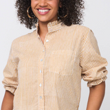 Good Girlfriend Shirt with Ruffle Trim Menswear Stripe Honeycomb