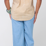 Good Girlfriend Shirt with Ruffle Trim Menswear Stripe Honeycomb