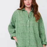 Relaxed Boyfriend Shirt Messy Dot - Overdye Watercress