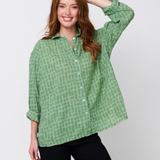 Relaxed Boyfriend Shirt Messy Dot - Overdye Watercress