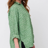 Relaxed Boyfriend Shirt Messy Dot - Overdye Watercress
