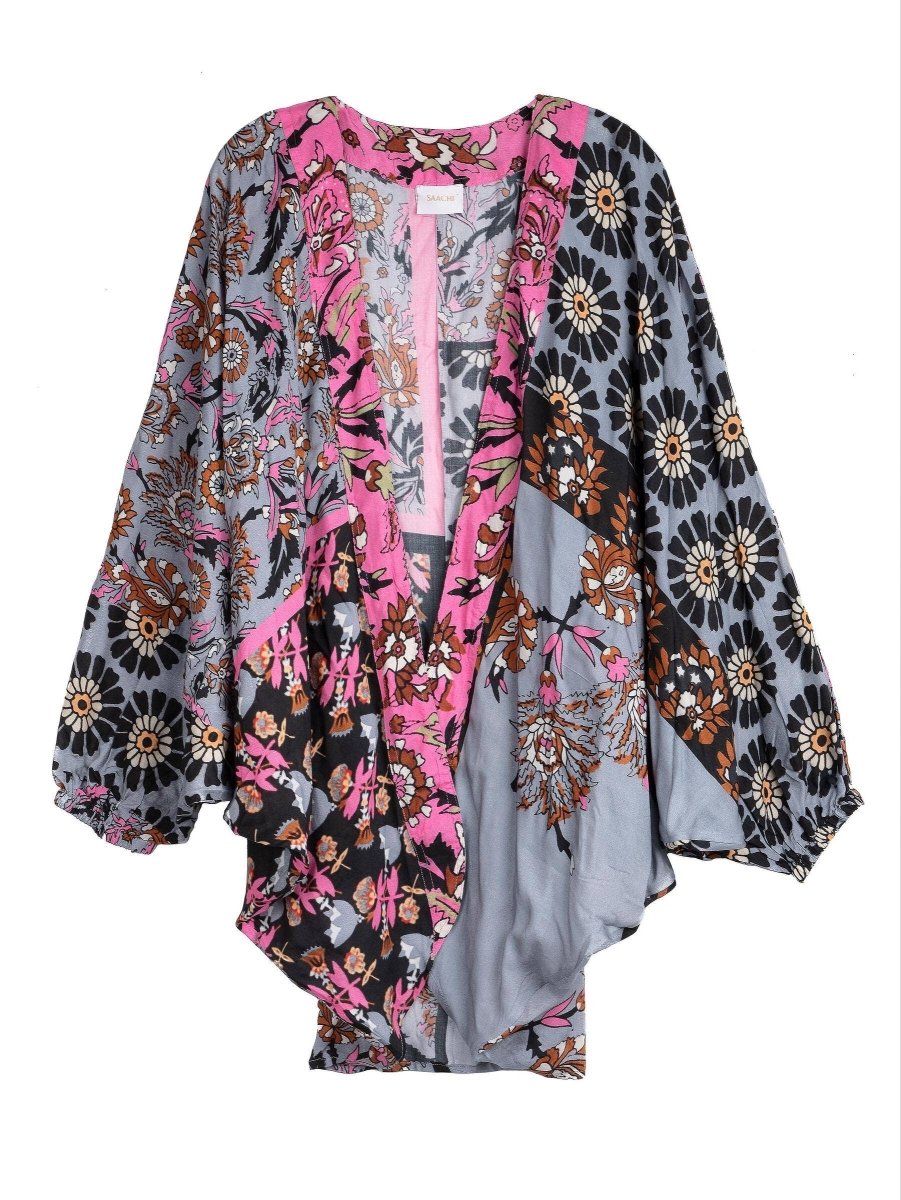 Abstract Floral Kimono Short: PinkSAACHIKimono