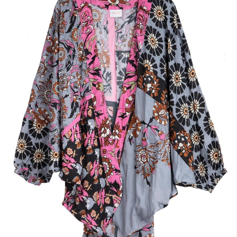 Abstract Floral Kimono Short: PinkSAACHIKimono