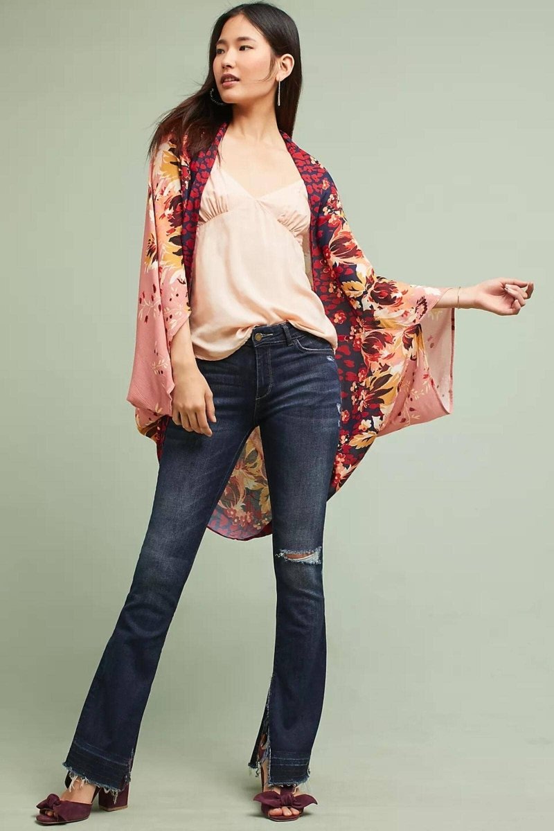 Abstract Floral Kimono Short: PinkComboSAACHIKimono