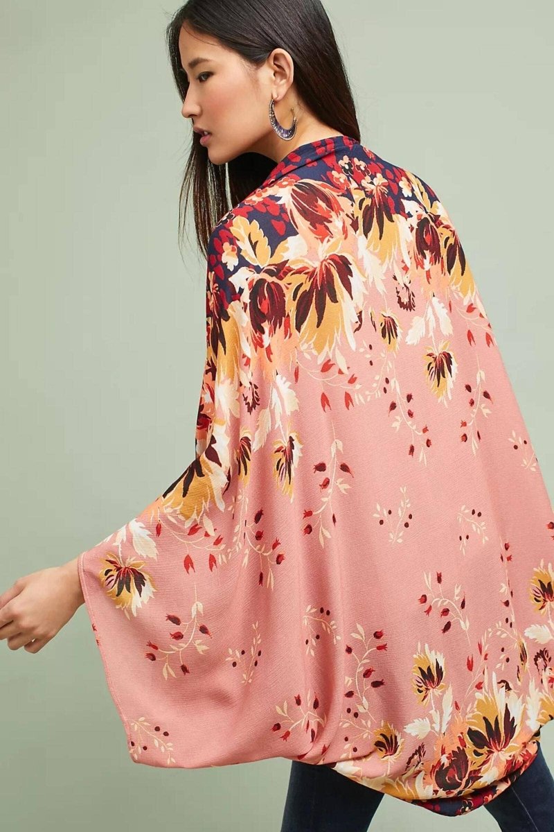 Abstract Floral Kimono Short: PinkComboSAACHIKimono