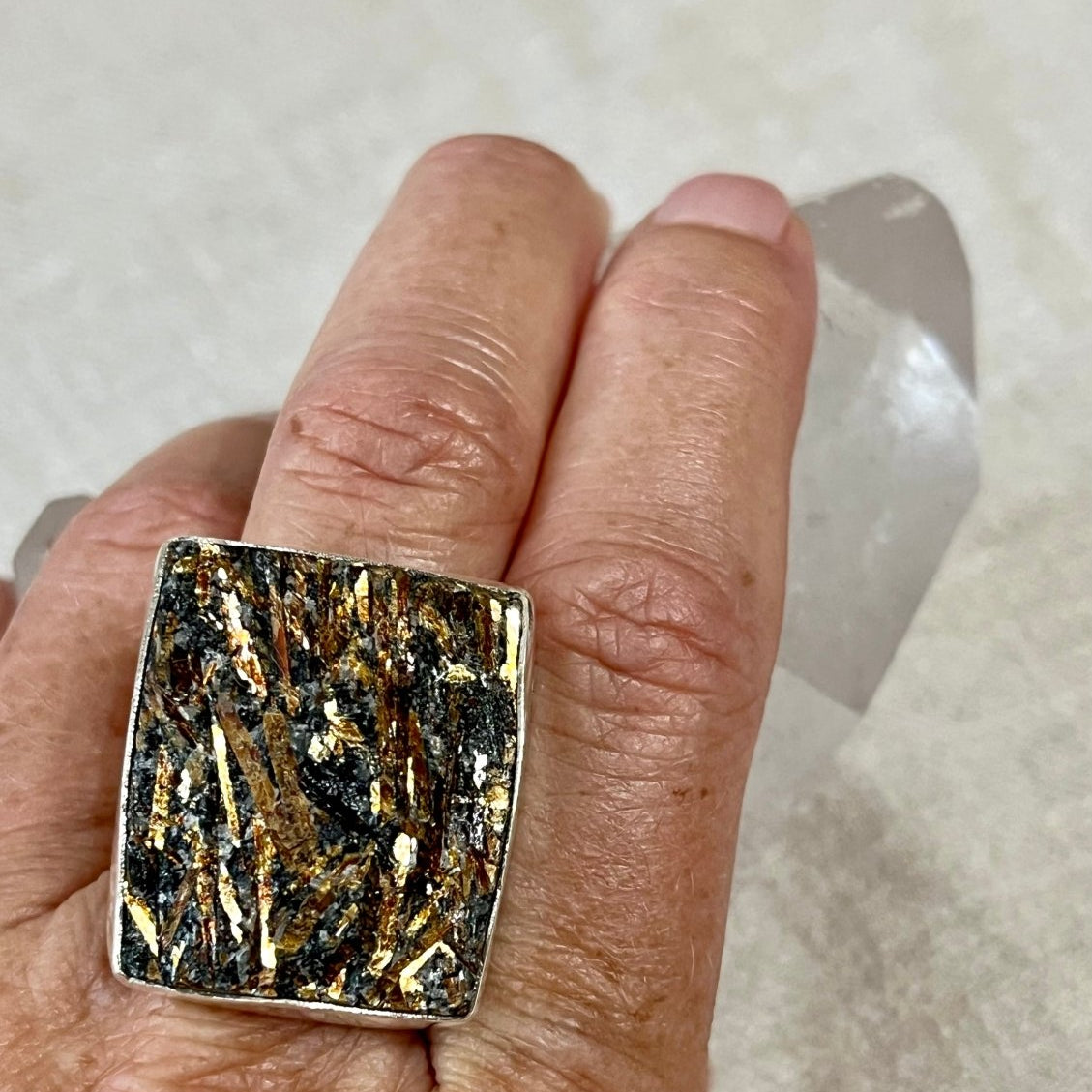 Adjustable Astrophyllite Statement Ring in Sterling SilverZiabirdRINGS