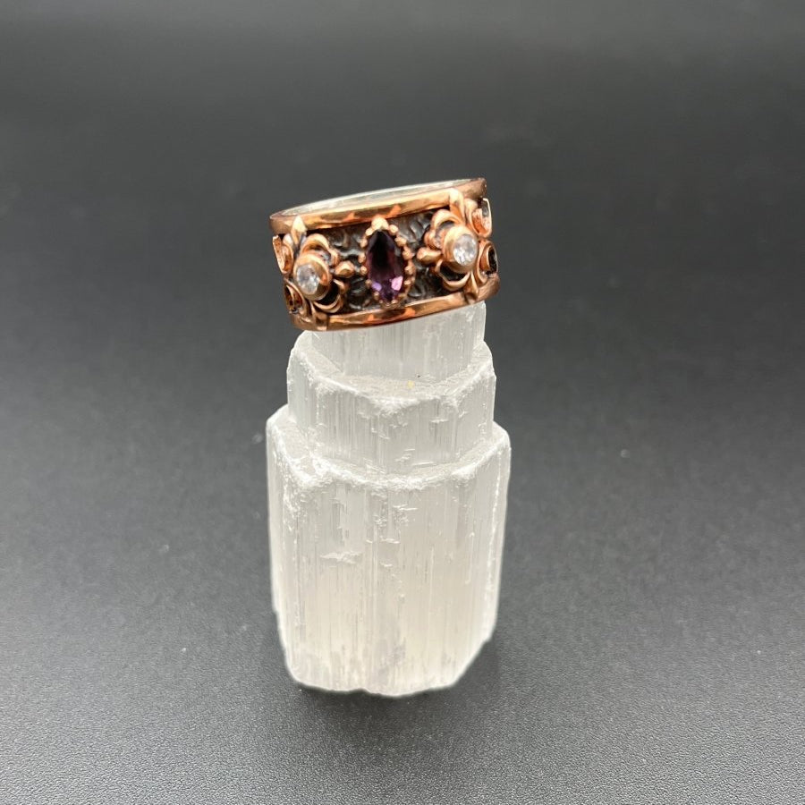 Amethyst and CZs Encircle the Band of Oxidized SilverBORARINGS