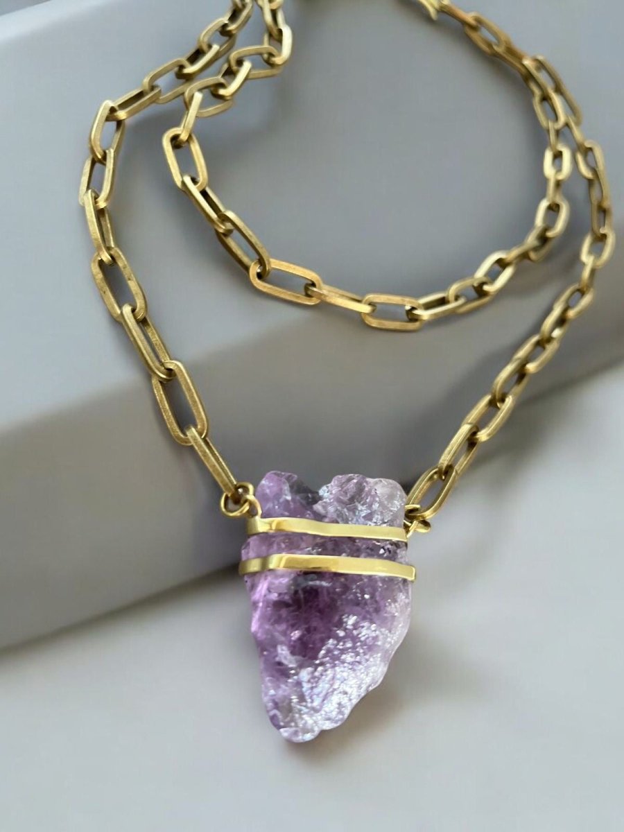 Amethyst Crystal in Bronze NecklaceMolaNECKLACES