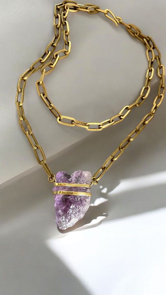 Amethyst Crystal in Bronze NecklaceMolaNECKLACES