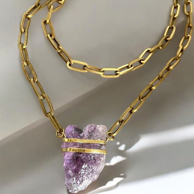 Amethyst Crystal in Bronze NecklaceMolaNECKLACES