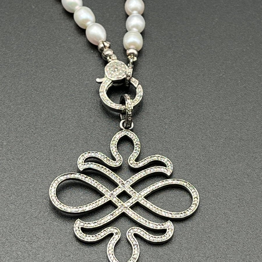 Art Deco Diamond Pendant on Grey Pearls — 20”Beth ZinkNECKLACES