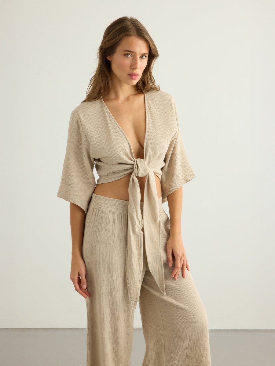 Aura Wrap Top - OatmealThe HandloomTop