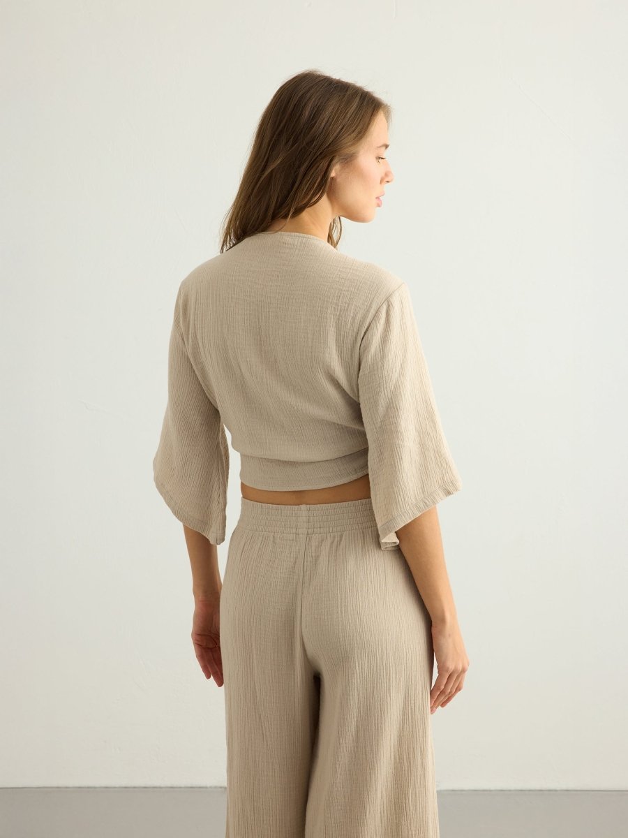 Aura Wrap Top - OatmealThe HandloomTop