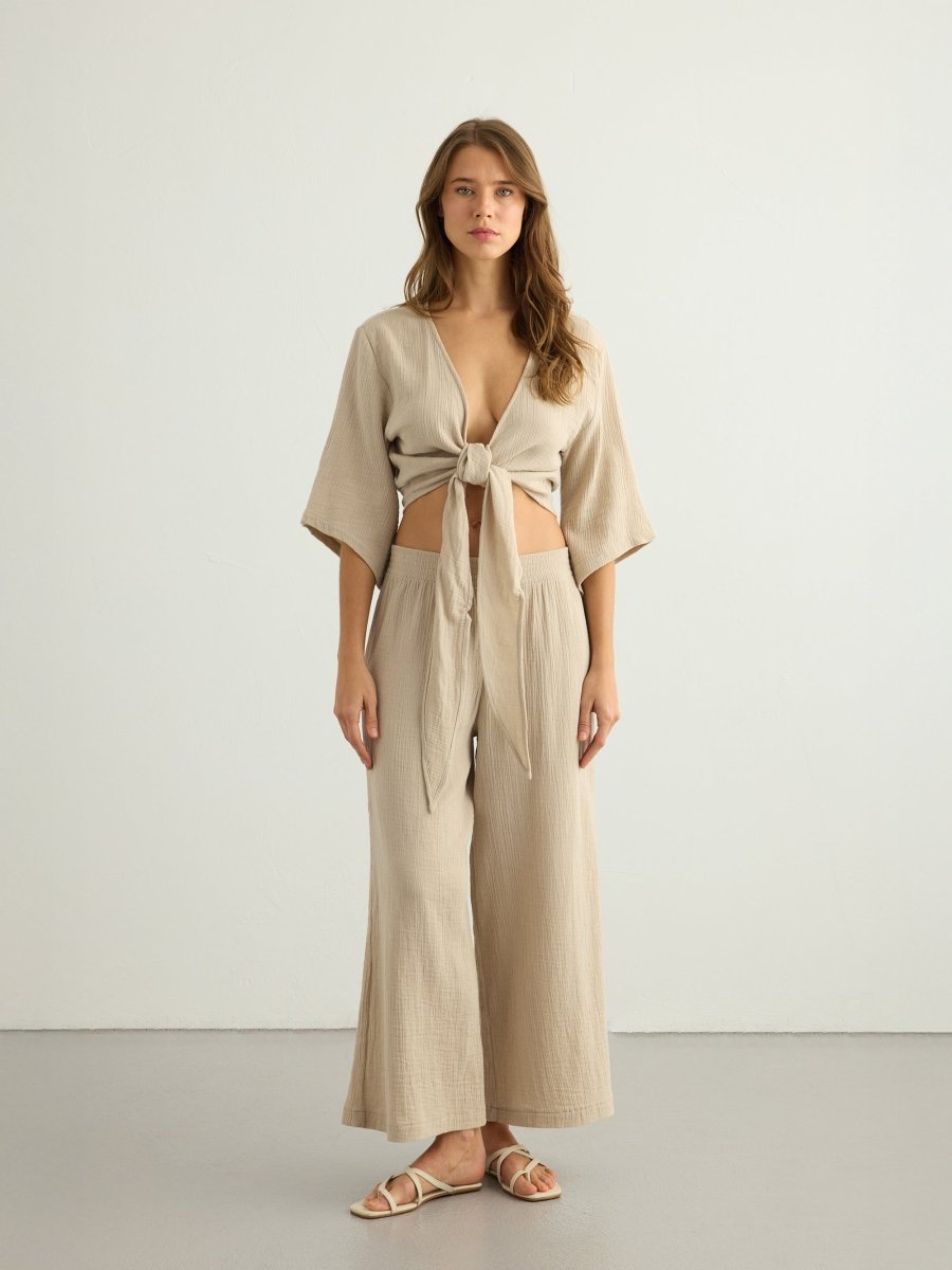 Aura Wrap Top - OatmealThe HandloomTop