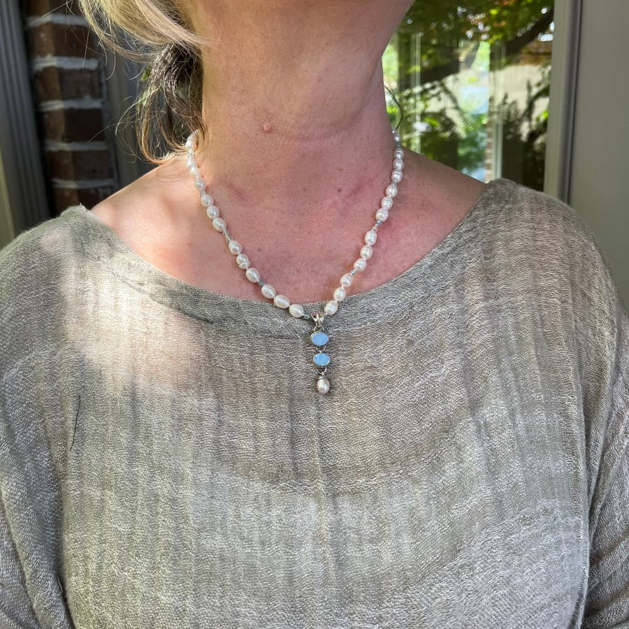 Australian Opal & Pearl Drop Necklace – Aquamarine Accents, 17”–19”Ziabird Private LabelNECKLACES