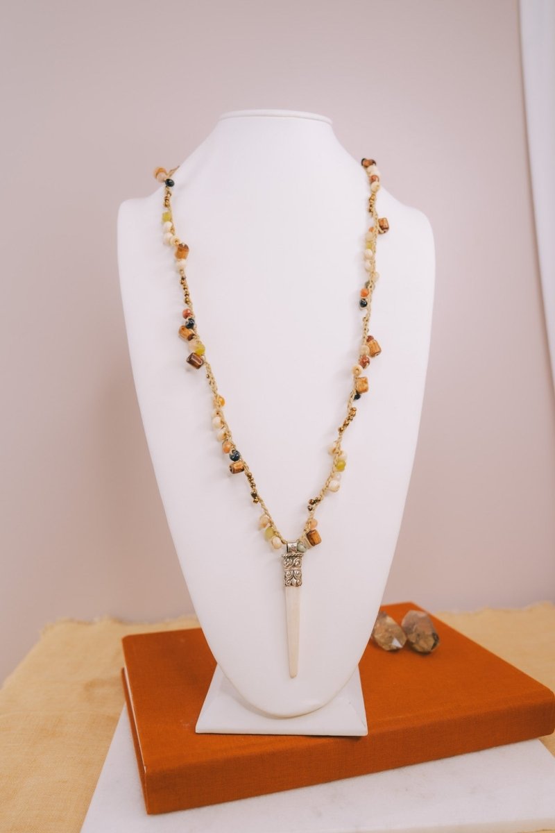 Bali Silver & Bone Pendant Beaded NecklaceMelody Vintage JewelryNecklace