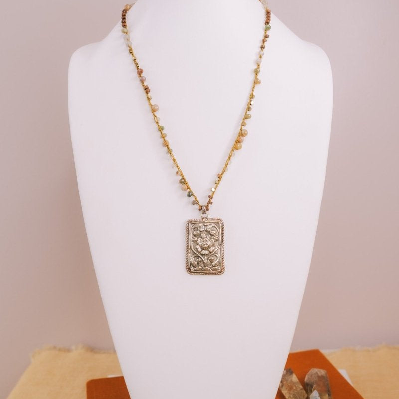 Bali Silver Floral Pendant & Bead NecklaceMelody Vintage JewelryNecklace
