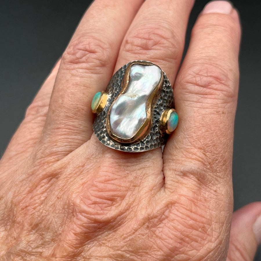 Baroque Pearl and Opal RingBORARINGS