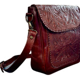 The Kimberly| Hand-Tooled Leather Messenger Bag