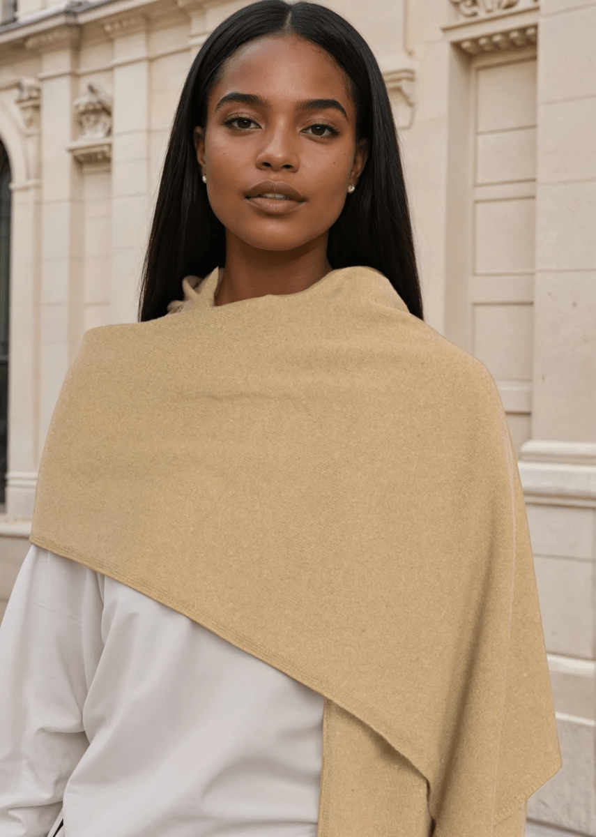 Bedford Recycled Cashmere Wrap Scarf - CamelAnd For GoodScarves