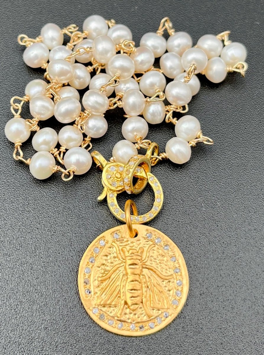 Bee Pendant with Freshwater PearlsBeth ZinkNECKLACES