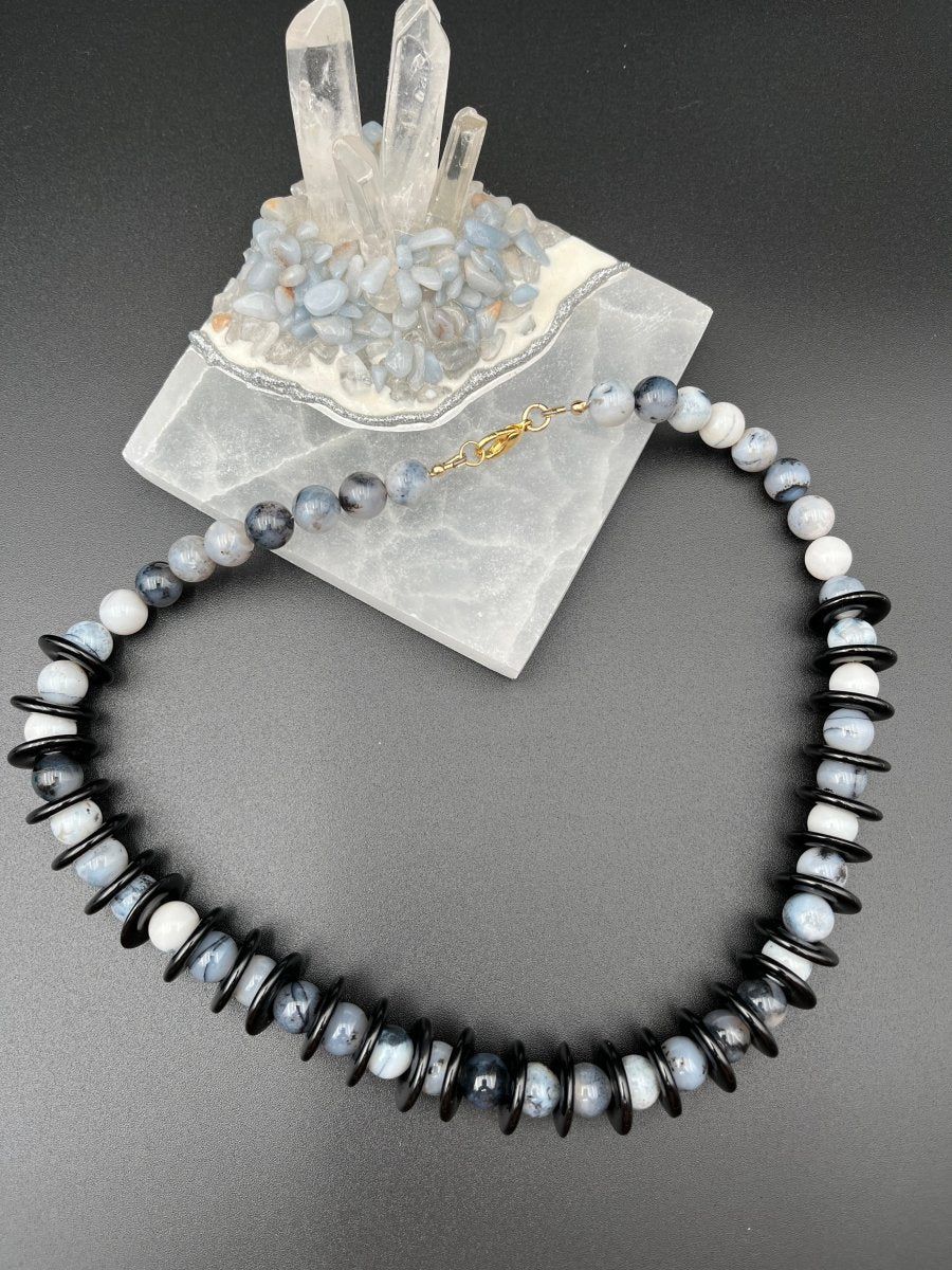 Black & Gray Jasper with Onyx Donuts – 19”Debra PyeattNECKLACES