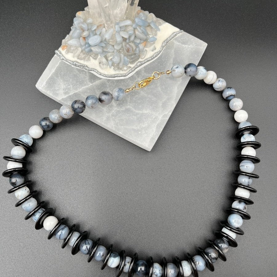 Black & Gray Jasper with Onyx Donuts – 19”Debra PyeattNECKLACES