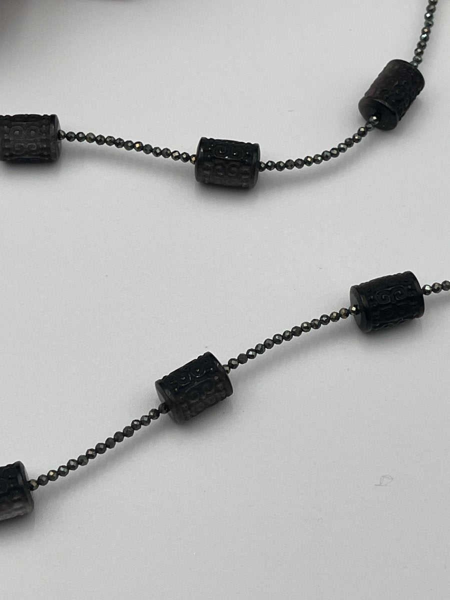 Black Obsidian Carved Barrels With Pyrite NecklaceBeth ZinkNECKLACES