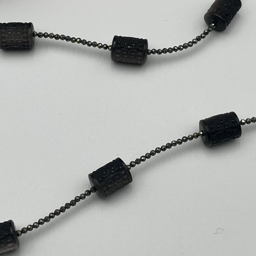 Black Obsidian Carved Barrels With Pyrite NecklaceBeth ZinkNECKLACES