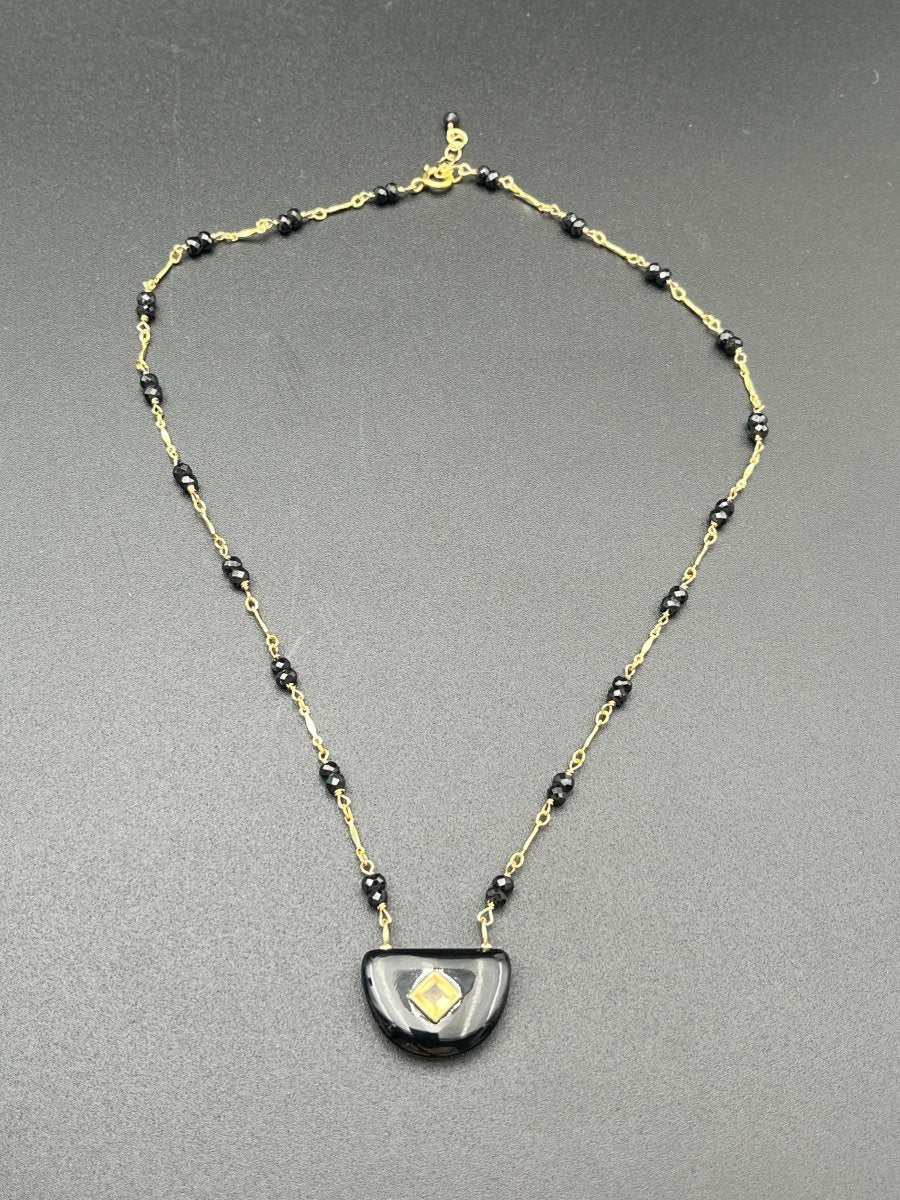 Black Onyx Pendant Necklace with Citrine CenterBeth ZinkNECKLACES
