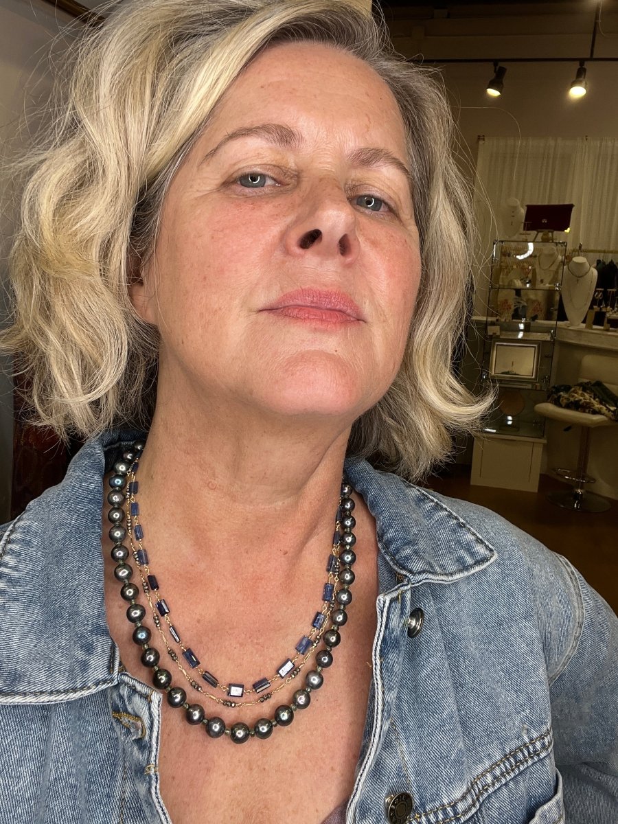 Blue Kyanite Rectangles Wire Wrapped Short NecklaceBeth ZinkNECKLACES