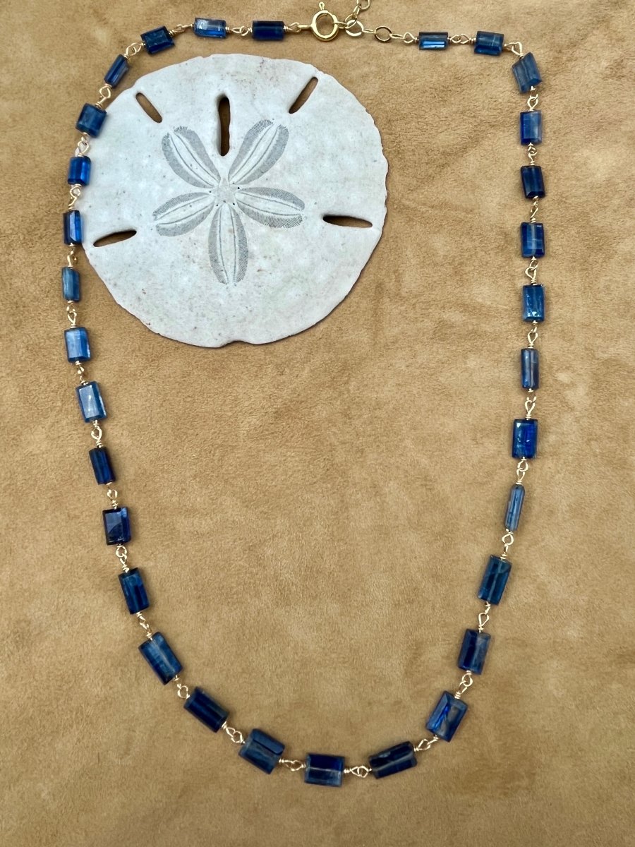 Blue Kyanite Rectangles Wire Wrapped Short NecklaceBeth ZinkNECKLACES