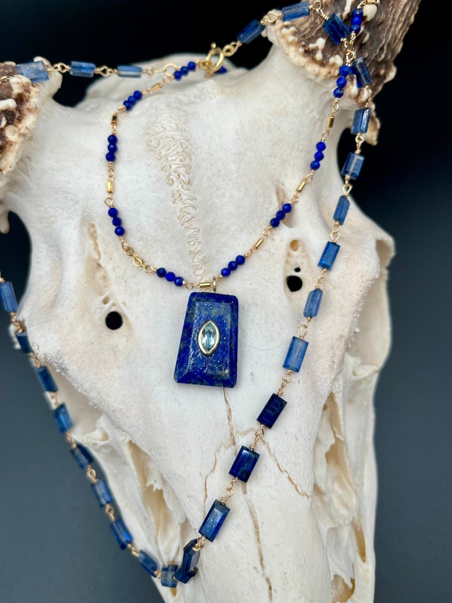 Blue Kyanite Rectangles Wire Wrapped Short NecklaceBeth ZinkNECKLACES