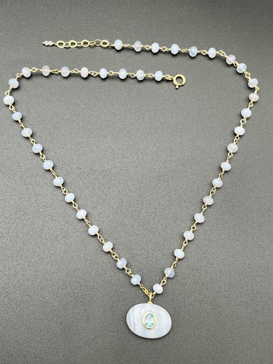 Blue Lace Agate with Embedded Blue TopazBeth ZinkNECKLACES