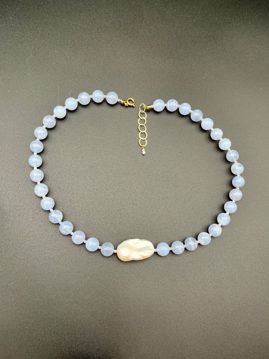 Blue Lace Agate with Fireball Pearl NecklaceBeth ZinkNECKLACES