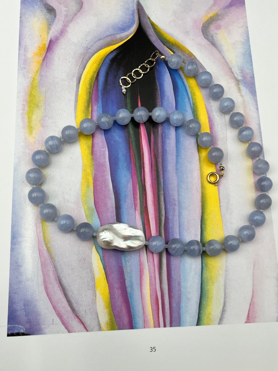 Blue Lace Agate with Fireball Pearl NecklaceBeth ZinkNECKLACES