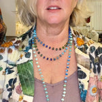 Blue Opal Smooth Rondelles Wire Wrapped Long NecklaceBeth ZinkNECKLACES