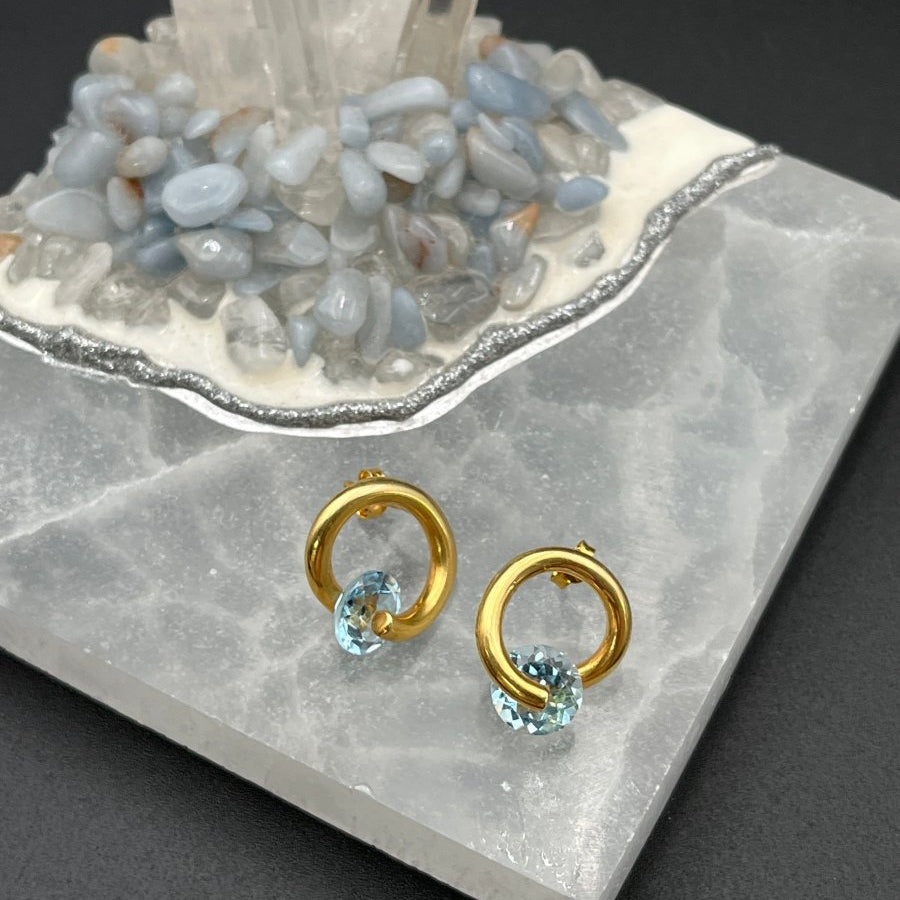 Blue Topaz in 24k over Silver Earrings - 1/2” diameterBORAEARRINGS